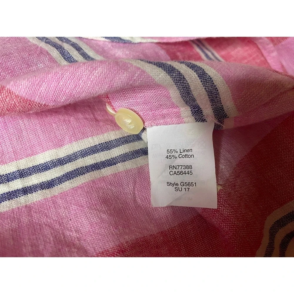 J Crew Linen Blouse Striped Button Down Shirt Women Size Large Pink